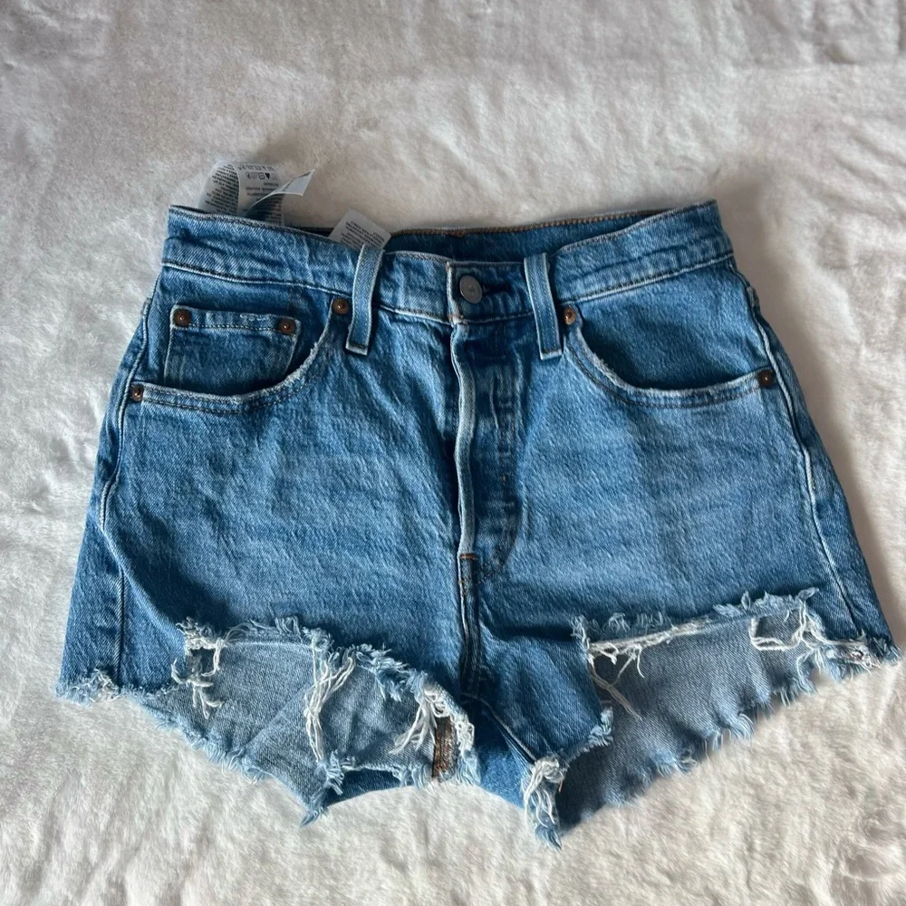 Levi’s 501 High Rise Cutoff Shorts Distressed Raw Hem Sz 25 - Picture 3 of 10